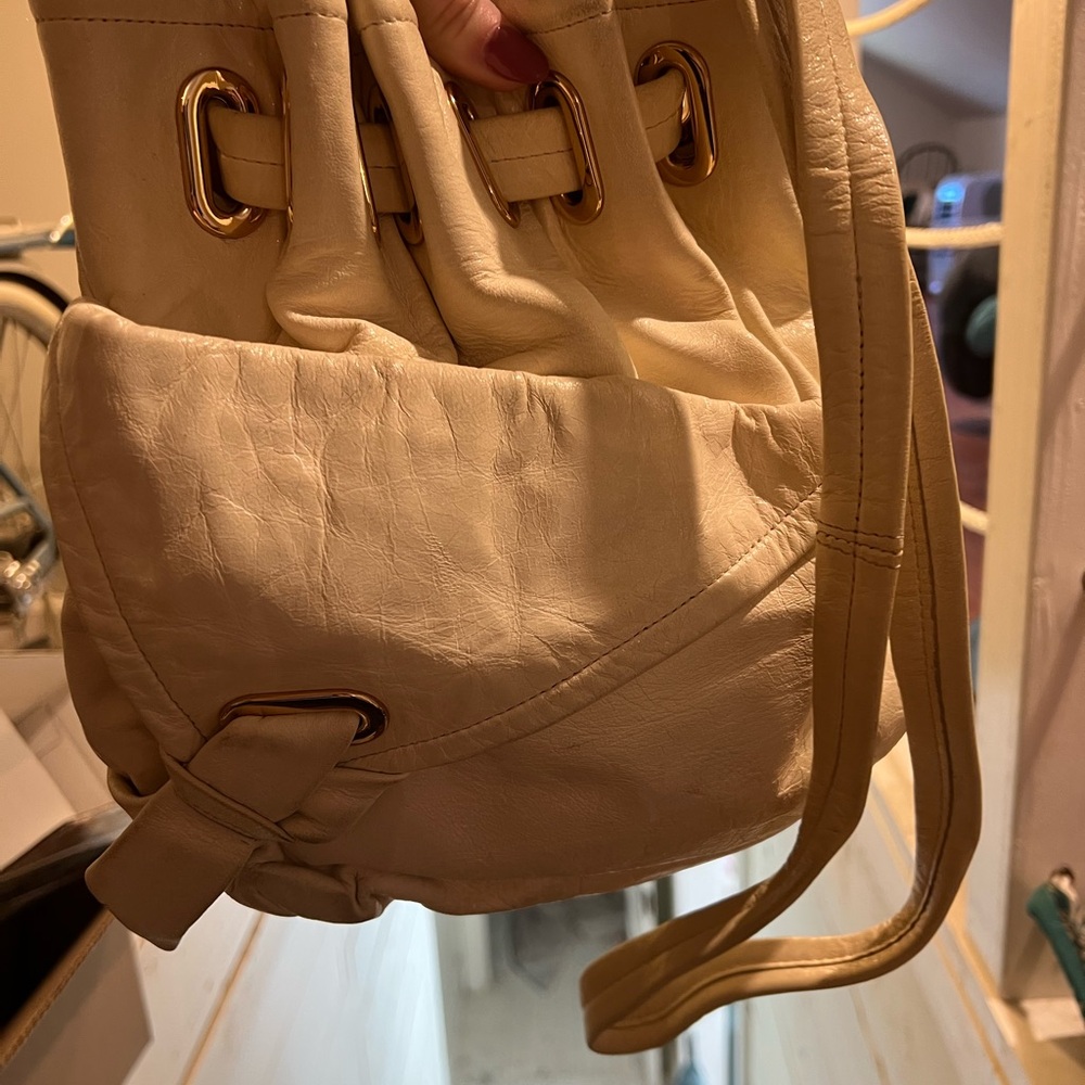 Kooba Cream Leather Shoulder Bag with Gold Accents